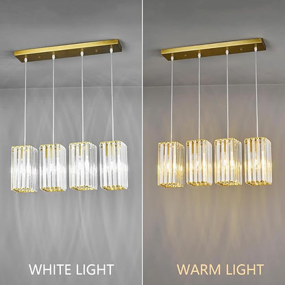 Modern Pendant Light Gold Rectangle Pendant Lighting Mini Crystal Chandeliers Adjustable Pendant Light Fixture for Kitchen Island Dinning Room Living Room Corridor Bedroom(Gold 4-Light)