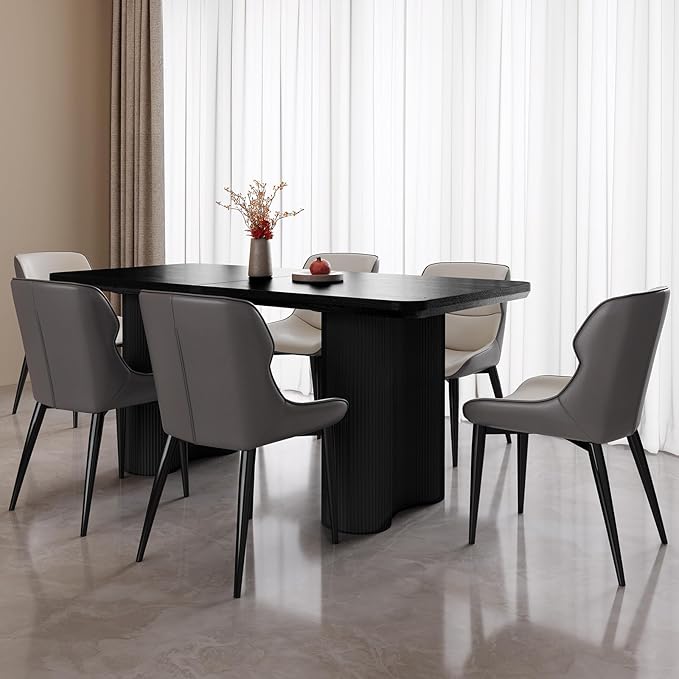 Miuuod 63" 7-Piece Kitchen & Dining Set,Modern Table & 6 Chair Set for Home,Apartment,Elegant Dining Chairs with Padded Seats & Backrests,Stable Frame Rectangular Table,Black