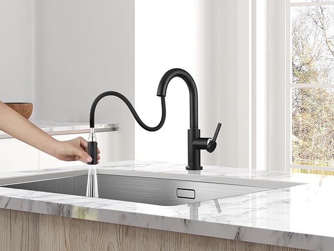 AguaStella AS32MB Matte Black Bar Faucet or Prep Kitchen Sink Faucet with Pull Down Sprayer and Single Handle