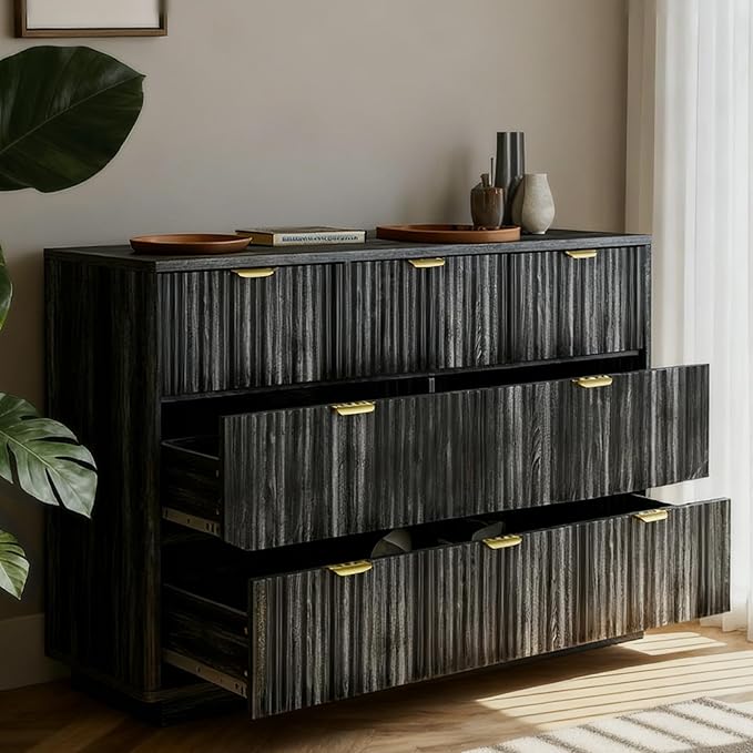 COMHOMA Sideboard Buffet Cabinet with Storage, Modern Wood Versatile Coffee Bar Console Table for Living Room Kitchen, Dining Room, Hallway, Black Gray