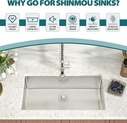 Undermount Kitchen Sink 33x19x9 Inch Deep Single Bowl 18 Gauge Stainless Steel Under Counter Sinks Basin With Drain Strainer