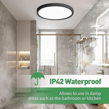 15.8 Inch Black LED Flush Mount Ceiling Light, 32W, 3480LM, 3000K/4000K/6000K CCT Selectable, Round Flat Panel Light Fits Hallways, Kitchens, Bedrooms, Laundry Rooms