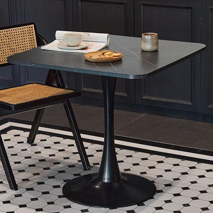 Square Modern Dinning Table 30 inches for 2-4 Bistro Tulip Table with Faux Marble top,Easy Assemble,no Wobble,Stable Sturdy Metal Frame Diameter 30in*H28.74in (Black, 30in)