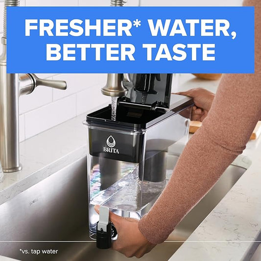Brita Extra-Large 27-Cup Water Filter Dispenser with Standard Filter, WQA NSF/ANSI Certified, Removes Chlorine Taste & Odor, Reduces Zinc Copper & Mercury, BPA-Free, 1 Filter Included, Lasts 2 Months