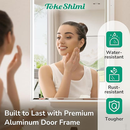 TokeShimi 20 x 26 Recessed Medicine Cabinet with Mirror Surface Mounted, Metal Beveled Mirror with Storage for Bathroom Vanity, Aluminum Alloy White Medicine Cabinet Mirrored