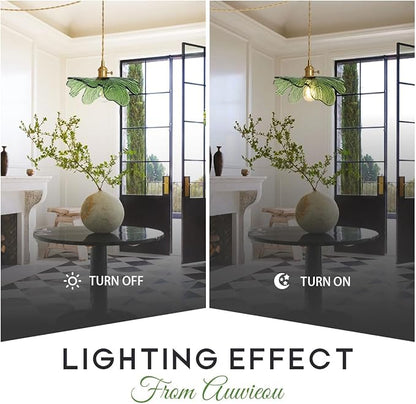 2 Pack Plug in Pendant Light, 14.75ft Cord Hanging Light with Hand Blown Green Glass Shade, Brass Pendant Lamp Plug in Hanging Lighting for Kitchen Island Bedroom Living Room Dining Room
