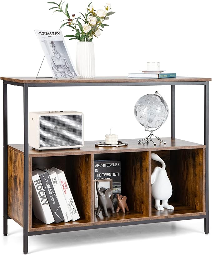 LOKO Buffet Cabinet with Open Shelves, Freestanding Kitchen Cabinet with 3-Cube Compartments, Coffee Bar Credenza Sideboard, 43.5 x 17 x 35 inches (Rustic Brown)