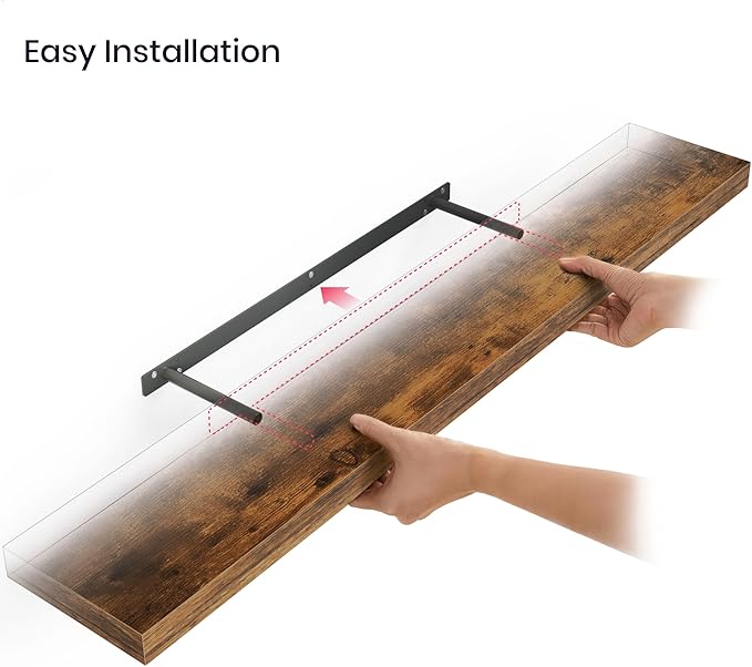 Ballucci Floating Shelves for Wall, 48" Wood Wall Shelf Set of 2, with Invisible Brackets for Bathroom, Living Room, Bedroom, Kitchen, Nursery, 8" Deep, Rustic Brown