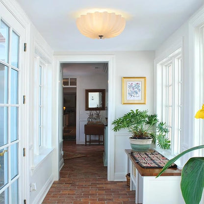 Mid Century Modern Flush Mount Ceiling Light with Milk White Glass Shade, White Flower Ceiling Lamp, 15.74inch Large LED Kitchen & Hallway Ceiling Light Fixture.
