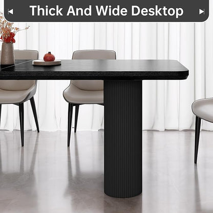 Miuuod 79" Extra Large Kitchen & Dining Table Set,Dining Room Table Set for Big Family, 1 Console Desk with 6 Chairs,Centre Table with Upholstered PU Chairs,Home Furniture Rectangular Modern, Black