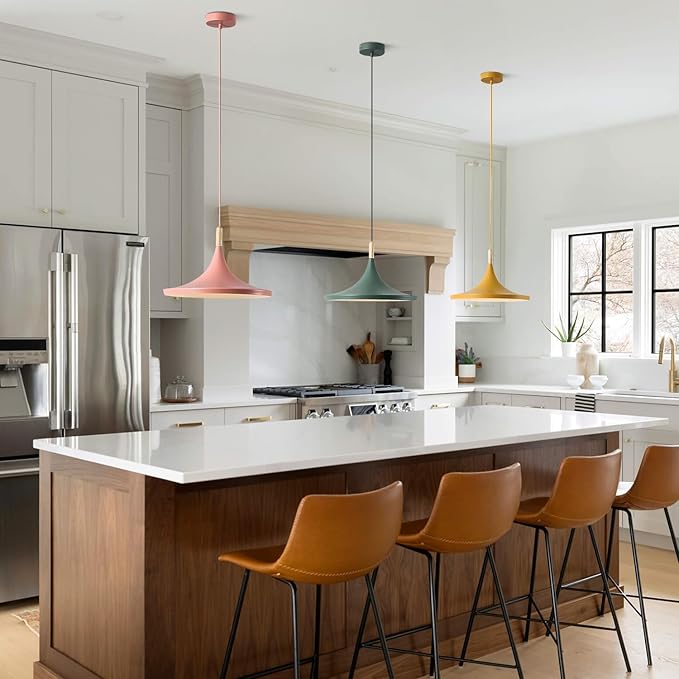 KCO Lighting Nordic Modern Macaron Pendant Light 3-Pack Farmhouse Barn Pendant Light Colorful Pendant Lighting Kitchen Island Lights Ceiling Hanging Over Island (Big)