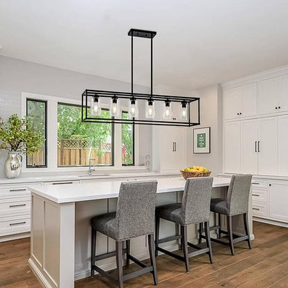 6 Light Dining Room Light Fixture Black Farmhouse Chandelier Kitchen Island Pendant Lighting Rectangle Modern Industrial Living Room Hanging Lights Adjustable Height