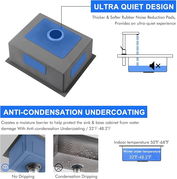 MENATT 22x18 Inch Undermount Kitchen Sink, T-304 Stainless Steel Single Bowl with 3mm Thickened Flange & Roll-up Drying Rack, 9" Deep for Indoor/Outdoor Bar, Laundry Room