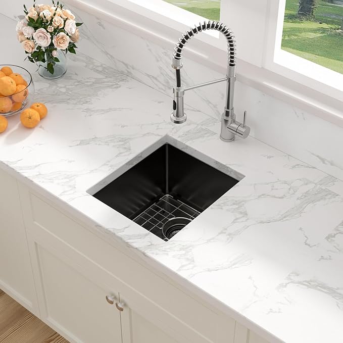 15 Undermount Black Bar Sink - Sarlai 15 x 17 inch Undermount Wet Bar Prep Sink Stainless Steel 16 Gauge Gunmetal Black Single Bowl RV Camper Prep Kitchen Sink