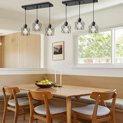 3-Light Hanging Pendant Light Fixtures, Farmhouse Kitchen Island Light Fixture, Industrial Hanging Pendant Lighting for Dining Room Bedroom Hallway, Black Metal Cage Pendant Lamp, E26 Base