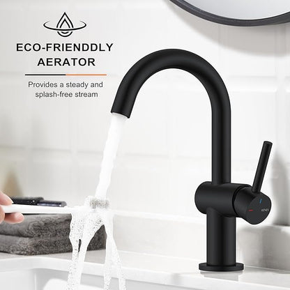 KENES Matte Black Bathroom Sink Faucet, Bathroom Faucets Single Handle Modern Prep Wet Bar Sink Faucets with Drain Assembly & Deck Plate, Farmhouse RV Camper Outdoor Utility Faucet, KE-9005B-2