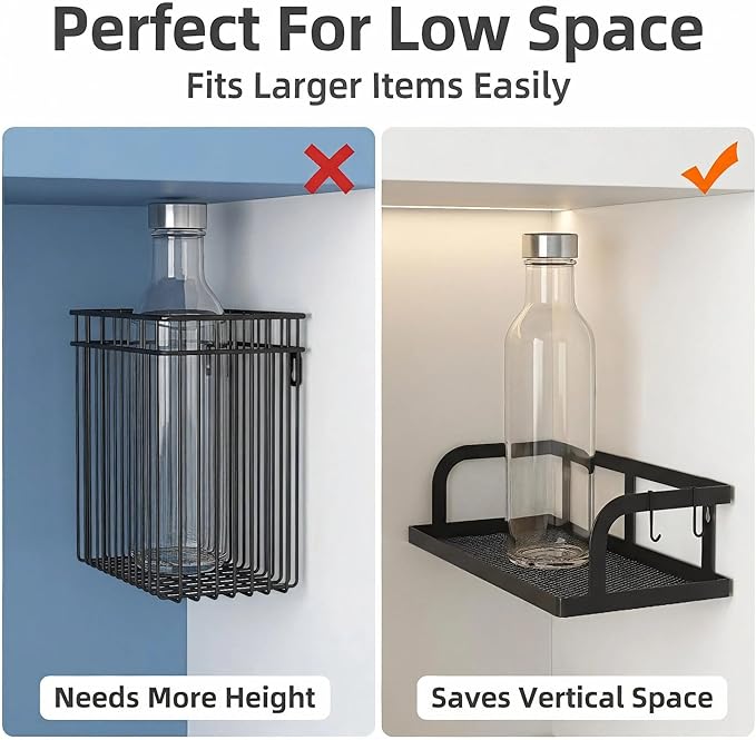 PUSDON Metal Wire Storage Baskets with Open Front, Multi-Purpose Organizer Bins with Mesh Bottom for Under Sink, Cabinet, Pantry and Bathroom, Space Saving Rack (Black, 2-Pack)