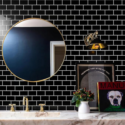 STICKGOO Subway Tiles Peel and Stick Backsplash, Stick on Tiles Kitchen Backsplash in Black (Sample, Thicker Design), 12" x 12"