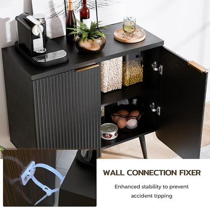 29.5" Modern Fluted Sideboard - Wood Buffet Cabinet with 2 Doors & Adjustable Shelves, Multi-Space Storage Credenza for Living Room, Dining Room & Entryway, Black