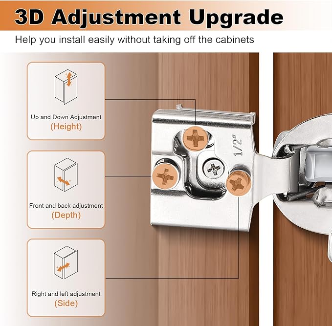 Probrico 20 Pack 10 Pair 1/2 inch Overlay Soft Close Cabinet Hinges Hidden Door Hinge for Kitchen Cabinet Hinges Concealed Self Closing Face Frame for Cupboard, Wardrobe, 105 Degree Opening Angel