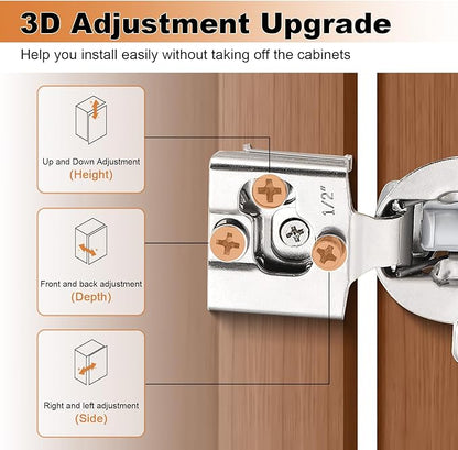 Probrico 20 Pack 10 Pair 1/2 inch Overlay Soft Close Cabinet Hinges Hidden Door Hinge for Kitchen Cabinet Hinges Concealed Self Closing Face Frame for Cupboard, Wardrobe, 105 Degree Opening Angel