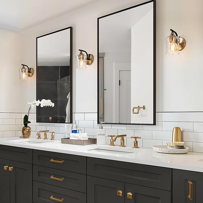 KSANA Black and Gold Sconce, Modern Wall Sconces Lighting Fixture with Textured Glass and Brass Finish for Bathroom, Bedroom, Hallway and Living Room