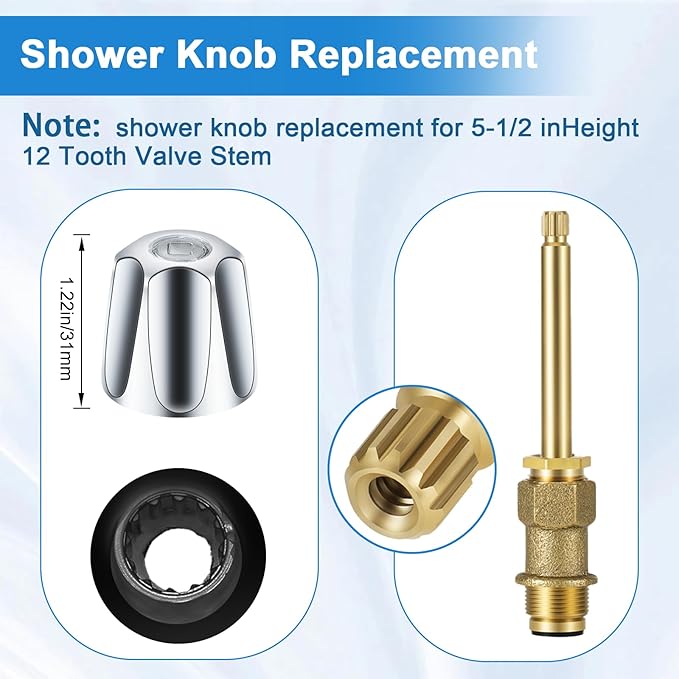 Tub Shower Trim Kit, Shower Knob 3 Piece and Bath Tub Spout, for Price/Pfister Verve and 3 Handle Tub Faucet, for 1/2" Copper Connection, 1/2" and 3/4" Male Thread Connection (Chrome)