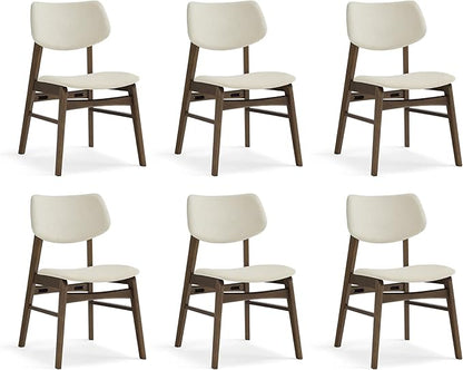 KISLOT Wooden Dining Chairs Set of 6, Upholstered Modern Dining Room Chairs, Solid Oak Wood Kitchen Chairs with Soft Cushion Backrest for Farmhouse, Restaurant, Café (Cream Fabric & Walnut Color)