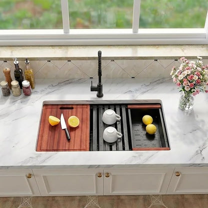Black Undermount Kitchen Sink 30 x 18 Inch, 50/50 Double Bowl Kitchen Sinks, 16 Gauge Stainless Steel Workstation Sink with Ledge & Accessories, 30" x 18"x 10" Large and Deep Double Sink