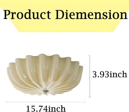 LED Flush Mount Vintage Yellow Glass Hallway Ceiling Lamp - Mid Century Overhead Light with Ribbed Glass Shade - Farmhouse Ceiling Light for Nursery, Kids Room, Bedroom, Bathroom