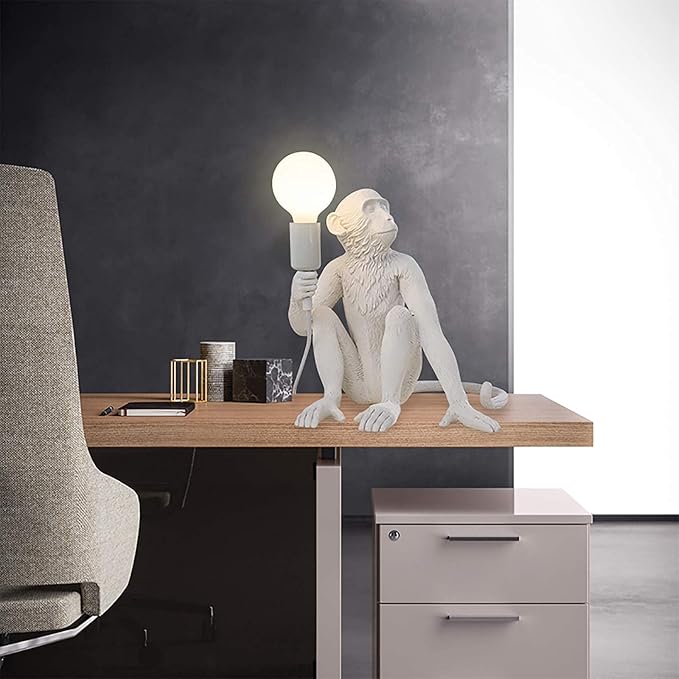 LOYALHEARTDY Modern Table Light Monkey Desk Lamp Fixture Vintage Resin Monkey Light Desk Lamp for Living Room Children's Kid's Bedroom Club Decoration (White, Table Lamp)
