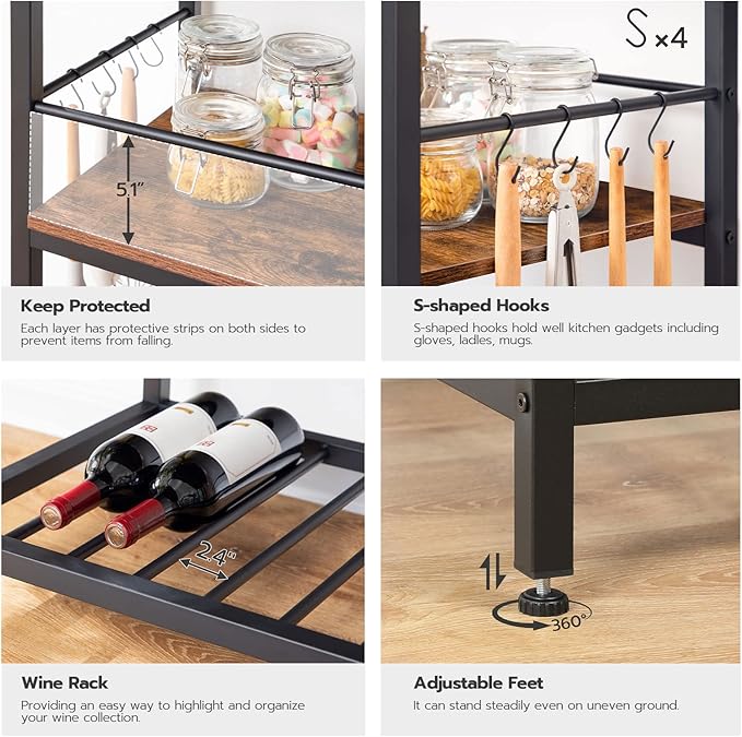 HOOBRO Bar Table Set and Kitchen Island, 47.2” Bar Table and 2 Bar Stools, Kitchen Counter with Hooks and Protective Rails for Kitchen, Living Room, Dining Room, Rustic Brown BF52BT01-BF02ZD01