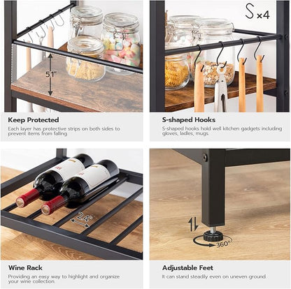 HOOBRO Bar Table Set and Kitchen Island, 47.2” Bar Table and 2 Bar Stools, Kitchen Counter with Hooks and Protective Rails for Kitchen, Living Room, Dining Room, Rustic Brown BF52BT01-BF02ZD01
