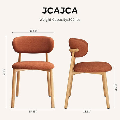 Kitchen Dining Chairs Set of 2 Modern Soft Linen Farmhouse Dining Room Chair with Metal Legs, Orange/Original