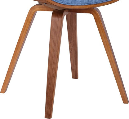 Armen Living Summer Mid-Century Chair in Blue Fabric with Walnut Wood Finish - Set of 4