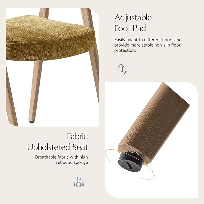 HULALA HOME Dining Chairs with Arm Set of 4, Mid-Century Modern Upholstered Kitchen Dining Room Chair with Solid Wood Legs & Curved Backtrst, Armchairs Accent Chairs for Living Room - Golden