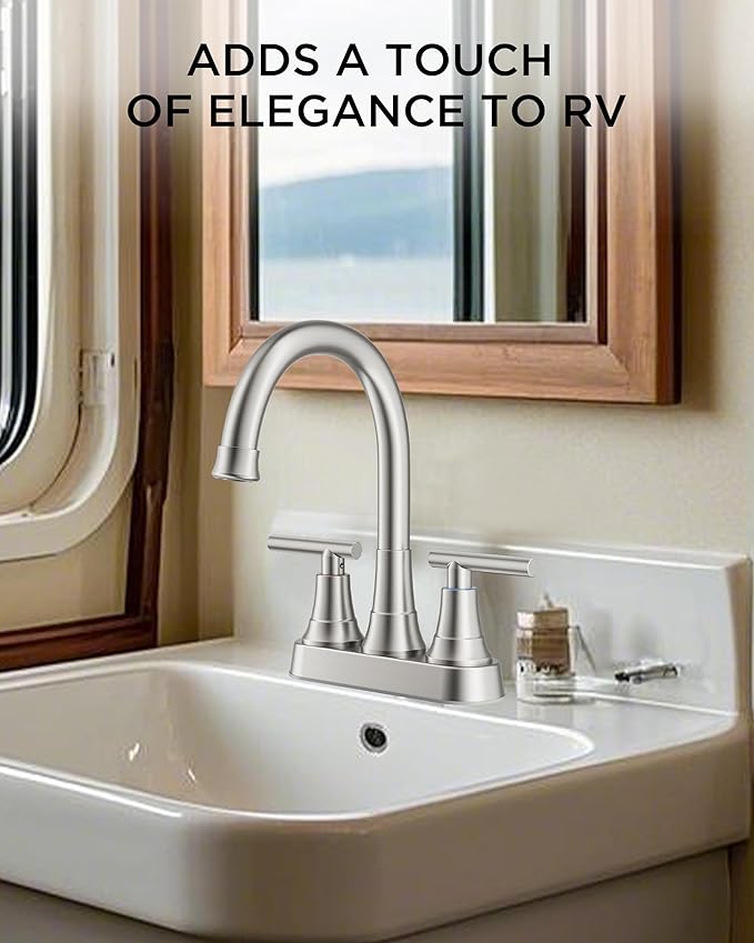 FORIOUS Centerset Bathroom Faucets for Sink 2 or 3 Hole, Brushed Nickel 4 Inch Bathroom Sink Faucet with Pop up Drain and cUPC Hose, 360° spout, Two Handles for Restroom,Vanity, RV Remodel