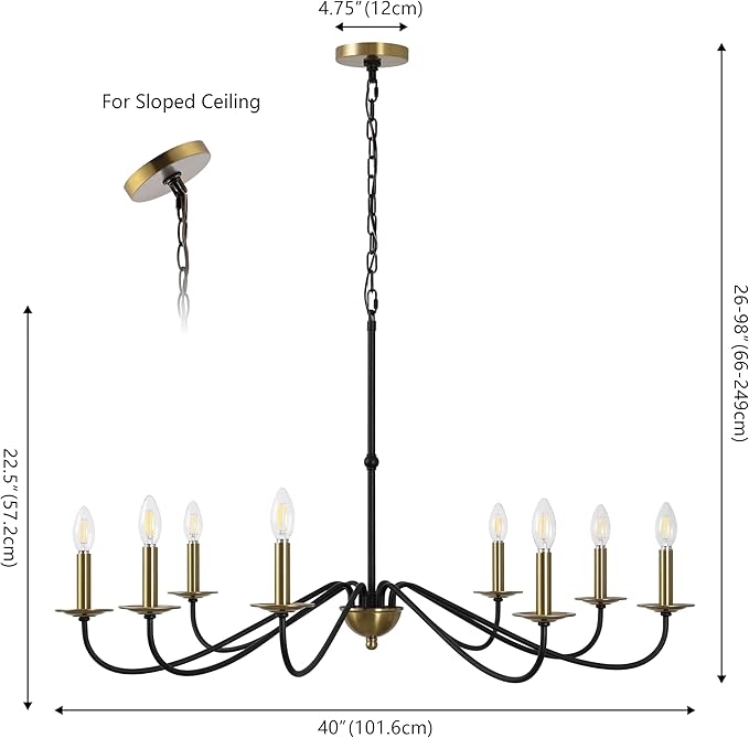 JONATHAN Y 40" Brass Gold/Black 8-Light Bohemian Farmhouse Iron Chandelier, Rustic Candle-Style LED Hanging Light for Dining Room Kitchen Island Entryway Foyer (JYL7914B)