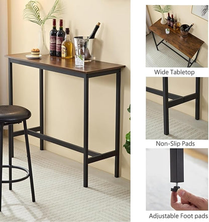3 Piece High Top Table Set Kitchen Bar Table and Bar stools Set for 2, Island Dining Table and Tall barstools,Counter Height Pub Small Table Set, Industrial, Rustic Brown