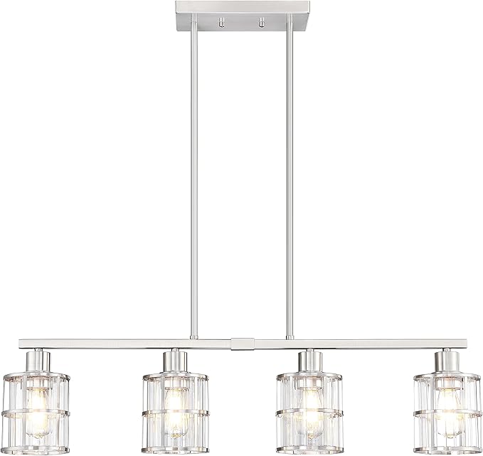4 Light Kitchen Island Chandelier Brushed Nickel Finish Modern Pendant Light Ceiling Lighting Fixture Metal Clear Glass Dining Room Bar Café Kitchen Island