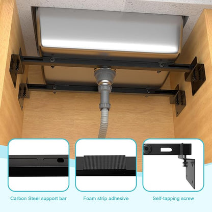 Heavy Duty Undermount Sink Brackets & Kitchen Sink Installation Parts Kit - 800 lbs Capacity Adjustable Carbon Steel Support, Horizontal Space-Saving Design for Kitchen Sinks (71-100cm)