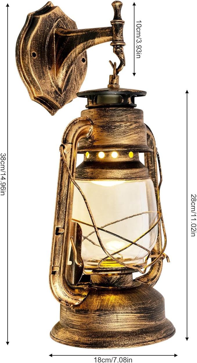 Rustic Wall Sconce Lantern Light, Set of 2 Vintage Wall Lamp, Industrial Wall Sconce, Farmhouse Wall Light Fixtures, Indoor Old Fashioned Lantern for Hallway Farmhouse Loft (Brass, 2pcs)
