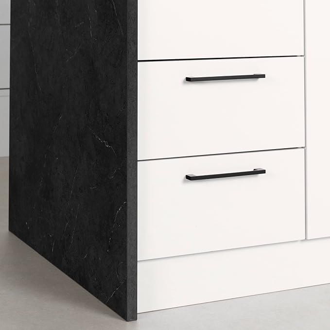 South Shore Myro Kitchen Island Faux Black Stone and White, Contemporary
