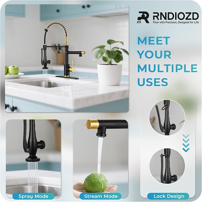 Kitchen Faucet with Pull Down Sprayer - Brushed Nickel Single Handle Commercial Kitchen Faucets, 2-Spout Stainless Steel Spring Pull Out Kitchen Sink Faucet 1/3 Hole with Deck Plate
