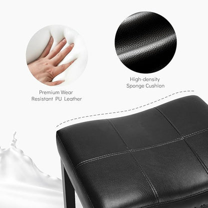 DUMOS Saddle Bar Stools Set of 2, 24 Inch Counter Height Stools with Curved PU Leather Surface, 3.7" Thick Upholstery Bar Height Stools with Footrest for Kitchen Island, Dining, Cafe, Black
