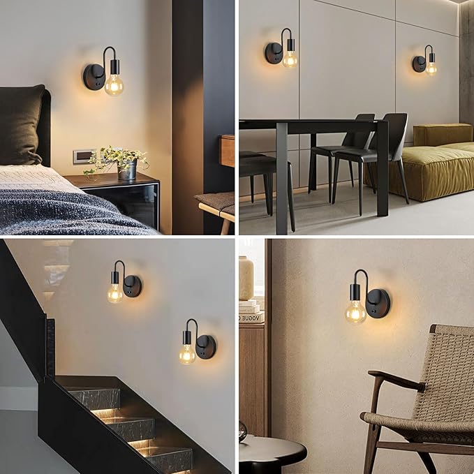 Vintage Dimmble Wall Lights Set of Two, Black Wall Sconces E26 Industrial Wall Lamps Retro Wall Lighting Hard Wired Sconces Lighting for Mirror Bedroom Living Room Kitchen Hallway