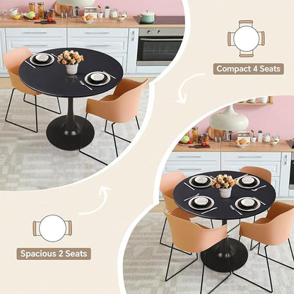 Round Dining Table 31.5" Black Tulip Table with Pedestal Base for 2-4 People Small Space - Kitchen Living Room Cafe