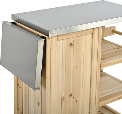 JIJIWANG 33.4" Foldable Outdoor Kitchen Island Patio Kitchen Island Outdoor Kitchen Cart Portable Prep Station with Lockable Wheels, Storage Cabinet and Towel Rack for Patio and Outdoor Natural