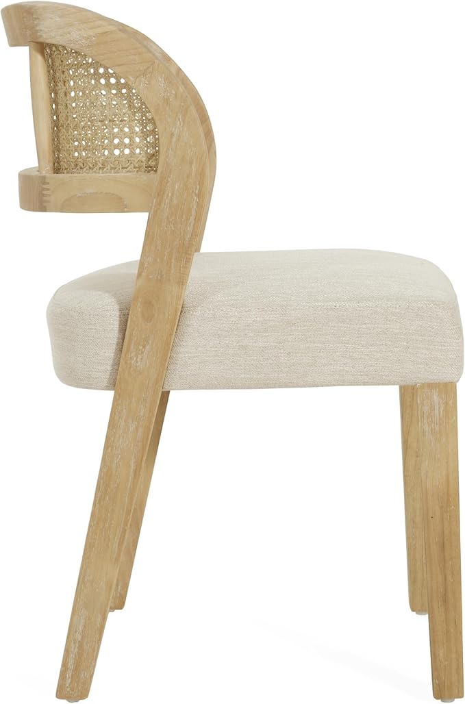 Christopher Knight Home Selwyn Dining Chairs Set of 2, Modern Dining Chair with Fabric Upholstery and Curved Back, Rubberwood Frame Kitchen Chairs with Cane Webbing, Accent Chairs, Beige+Natural
