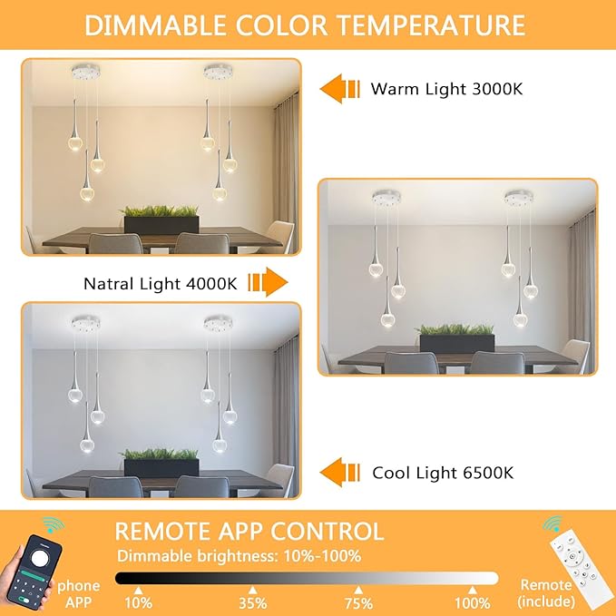 Crystal Chandelier for Dining Room Glam 3 Light Cluster Crystal Pendant Light Dimmable LED Chandeliers for Kitchen Island Living Room Silver